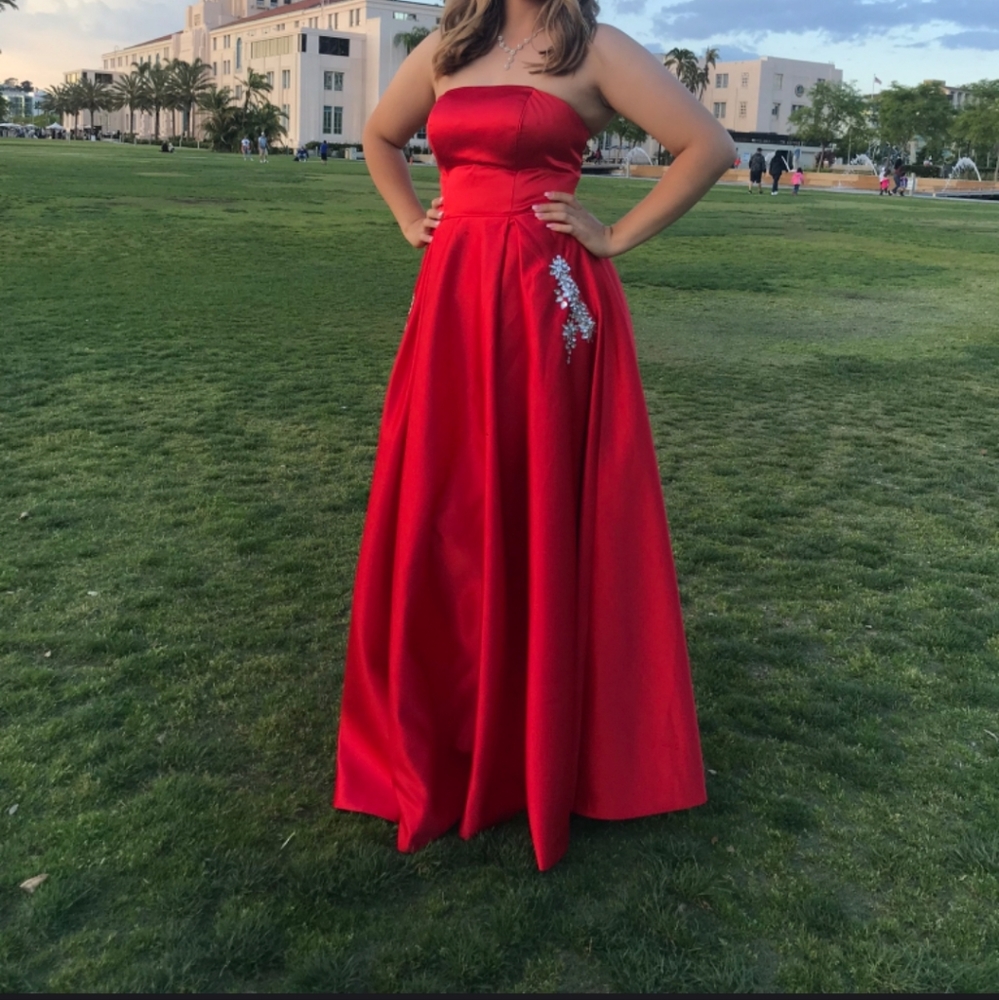 Red Satin Ball Gown
